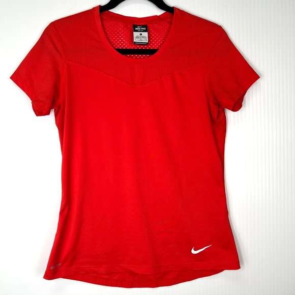 Nike Pro Womens Activewear Top Large L Dri Fit Mesh Short Sleeve Orange Shirt - Picture 1 of 14